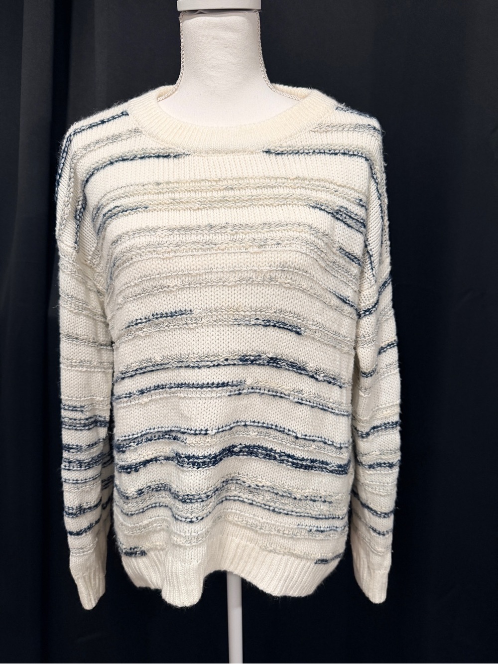 Calvin Klein Jeans Cream Sweater with Navy Stripe Detail (0006)